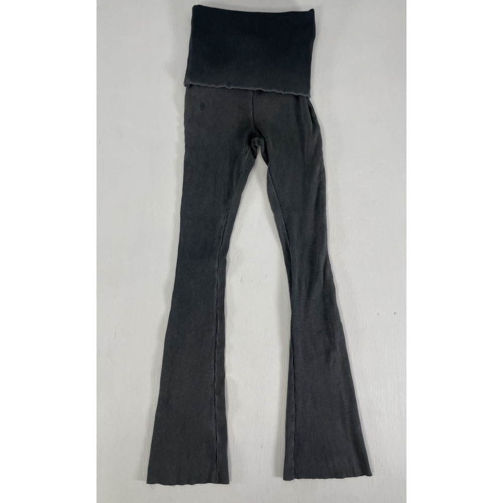 Zara Ribbed Fold Over‎ Charcoal Gray Legging Pants Women's Size M Raw Hem